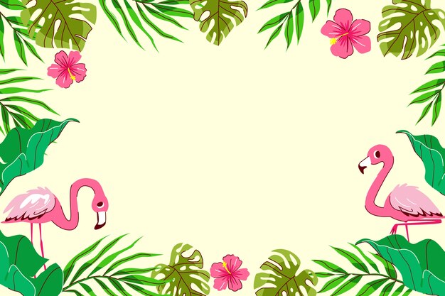 Fondo exótico de verano dibujado a mano con flamenco
