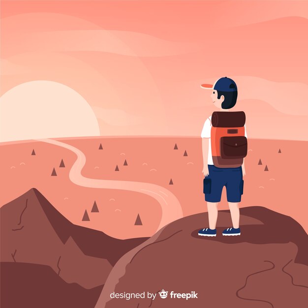Fondo de explorado con mochila