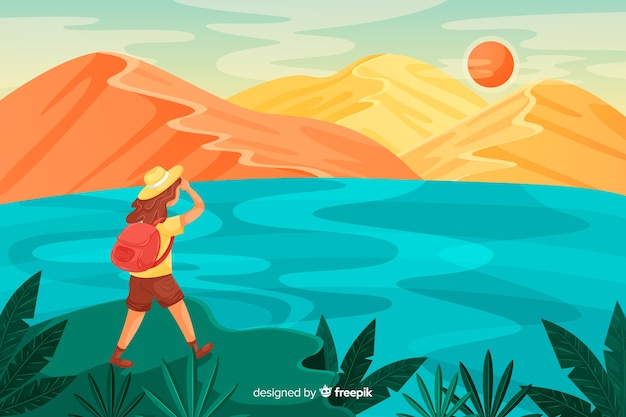 Vector gratuito fondo explorador con mochila dibujado a mano