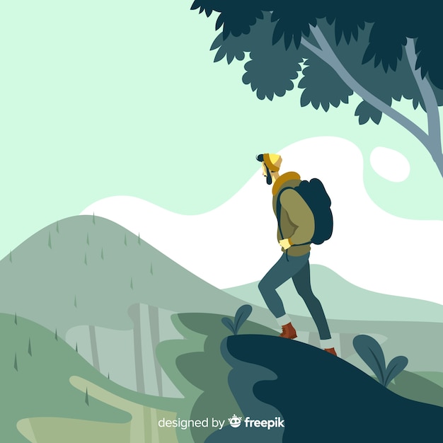 Fondo explorador con mochila dibujado a mano
