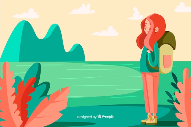 Fondo explorador con mochila dibujado a mano