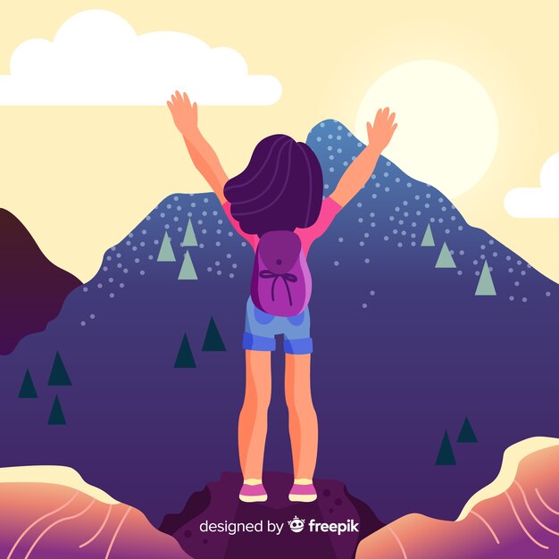 Fondo de explorador con mochila dibujado a mano