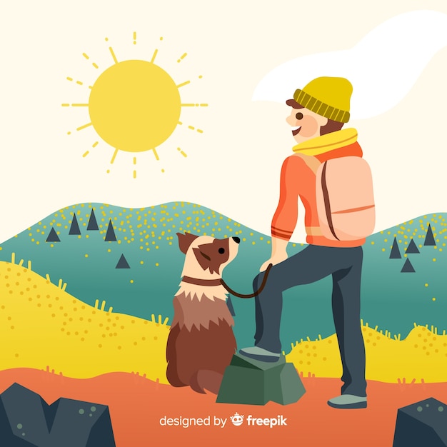 Vector gratuito fondo de explorador con mochila dibujado a mano