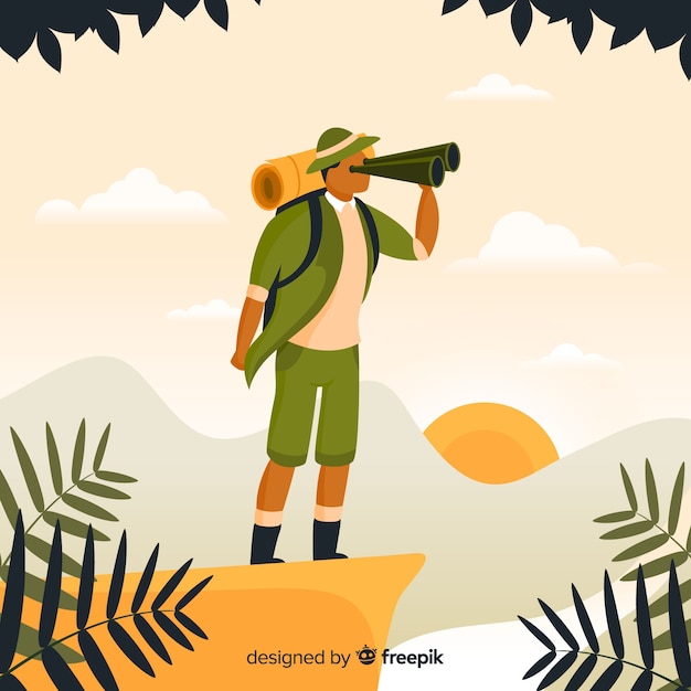 Fondo de explorador con mochila