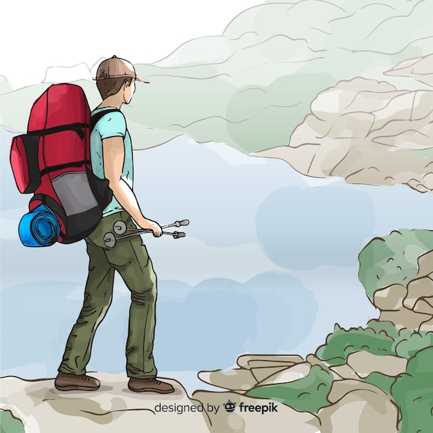 Fondo de explorador con mochila