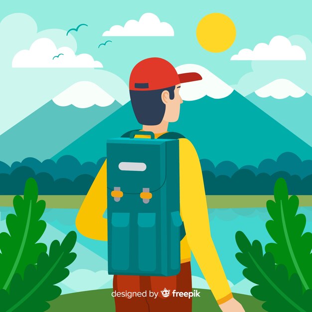 Fondo de explorador con mochila