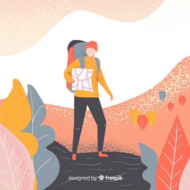Fondo de explorador con mochila