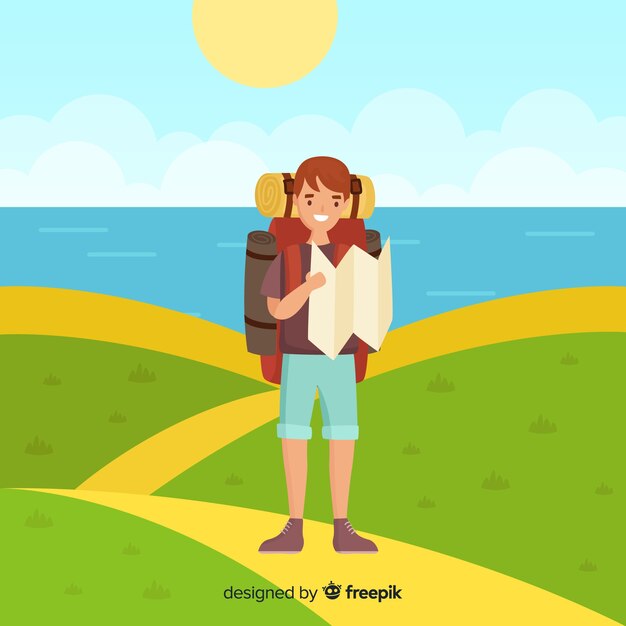 Fondo de explorador con mochila