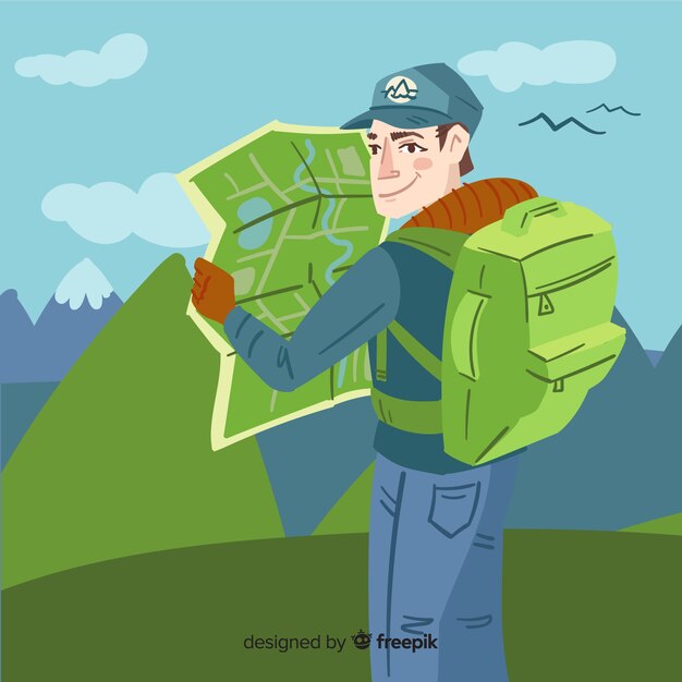 Fondo de explorador con mochila