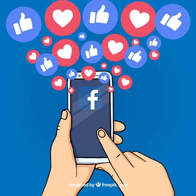 Fondo de facebook dibujado a mano con teléfono móvil