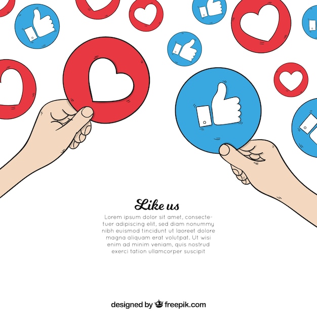 Vector gratuito fondo de facebook con iconos de corazón y me gusta