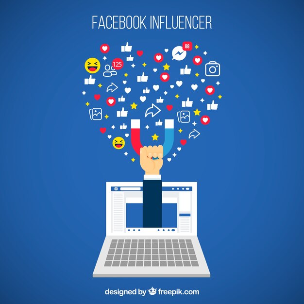 Fondo de facebook influencer con dispositivo y emoticonos