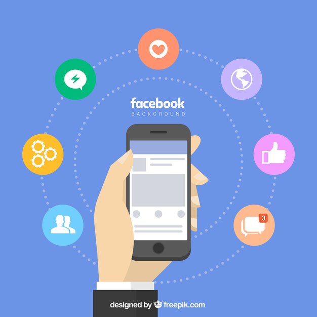 Fondo de facebook con móvil e iconos 