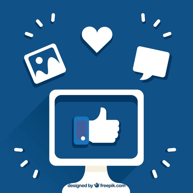 Fondo de facebook con pulgar arriba dentro de una pantalla