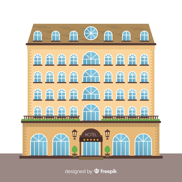 Vector gratuito fondo fachada de hotel plana