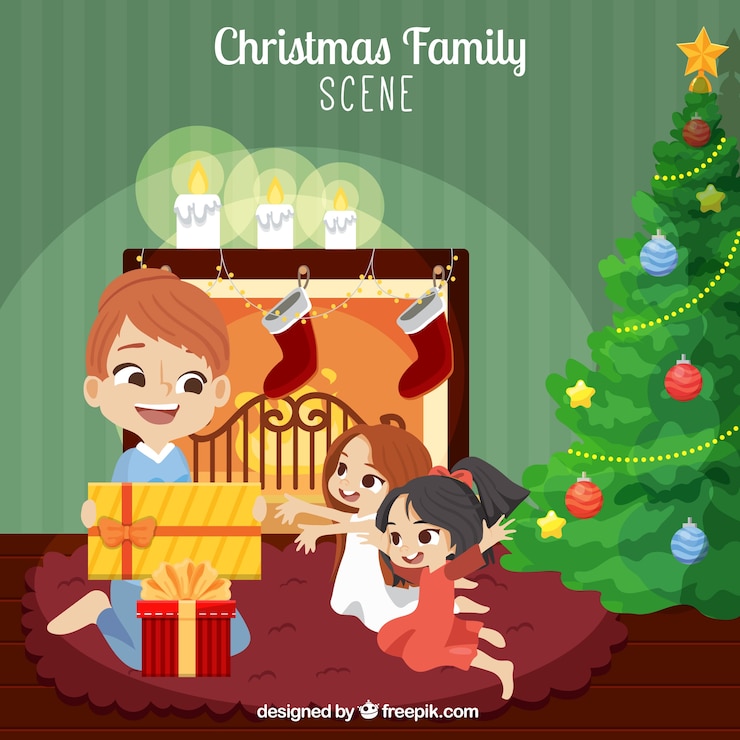 Vector gratuito fondo de familia feliz abriendo regalos 