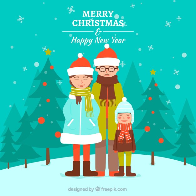 Fondo con una familia para feliz navidad y feliz año nuevo