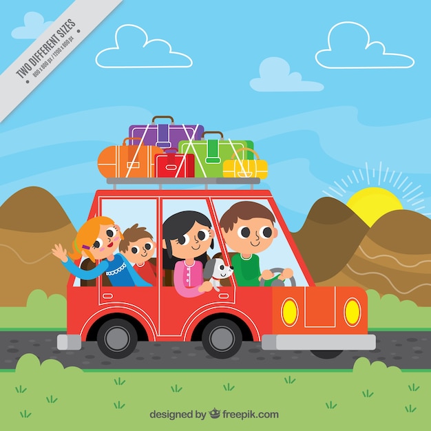 Vector gratuito fondo de familia feliz viajando en un coche