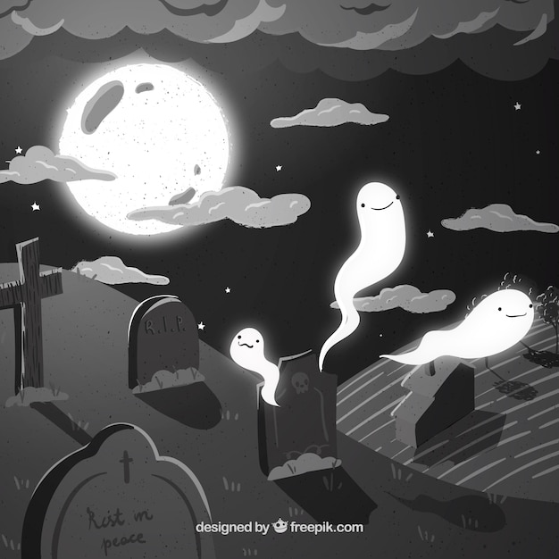 Vector gratuito fondo de fantasmas en el cementerio