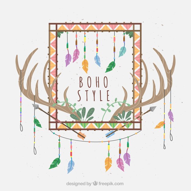Fondo fantástico con decoración étnica y astas
