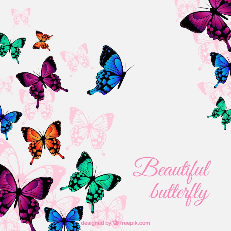 Vector gratuito fondo fantástico con mariposas de colores volando