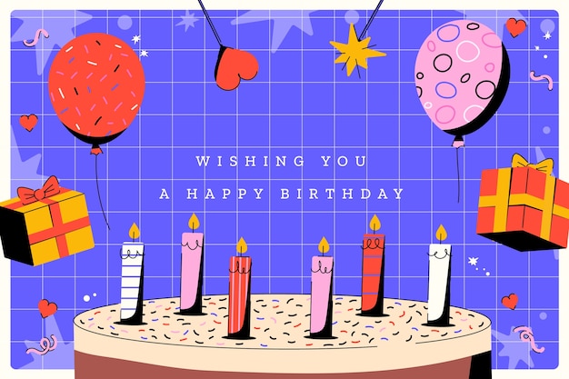 Fondo de felicitación de cumpleaños dibujado a mano