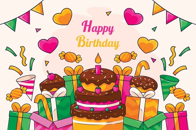 Fondo de felicitación de cumpleaños dibujado a mano