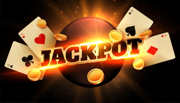 Fondo de felicitación de Jackpot con monedas y tarjetas de casino