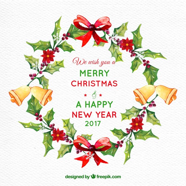 Fondo de felicitación de navidad y año nuevo en acuarela