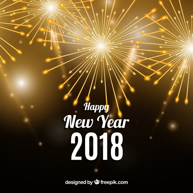 Fondo de feliz año nuevo 2018 con fuegos artificiales dorados 