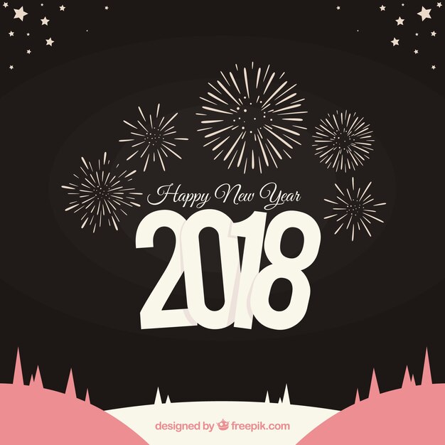 Fondo de feliz año nuevo 2018 con fuegos artificiales