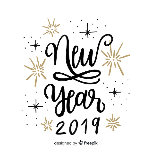 Vector gratuito fondo de feliz año nuevo 2019 con lettering