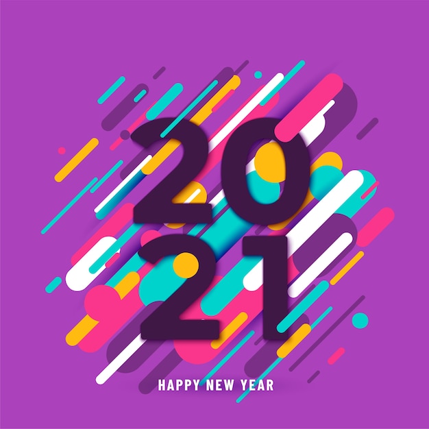 Fondo de feliz año nuevo 2021 con grandes números y líneas abstractas