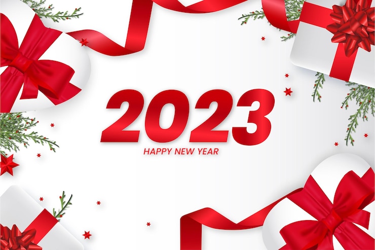 Vector gratuito fondo de feliz año nuevo 2023 con elementos navideños