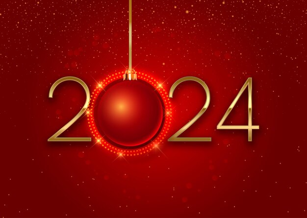 Fondo de feliz año nuevo con adornos colgantes y luces brillantes
