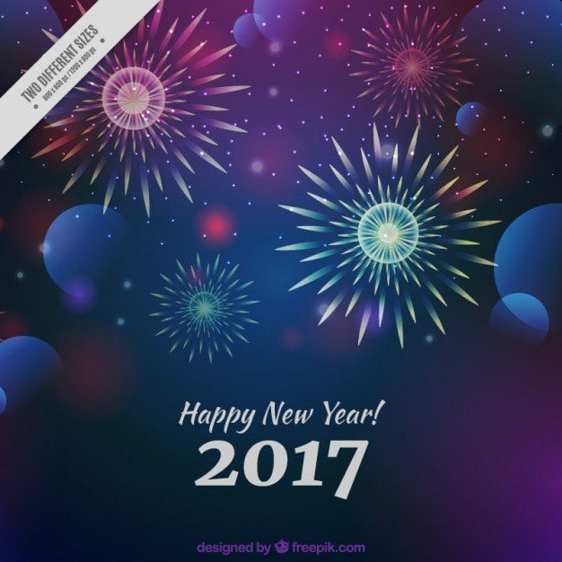 Fondo de feliz año nuevo con fuegos artificiales decorativos