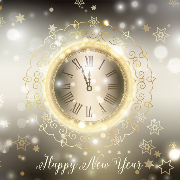 Fondo de feliz año nuevo con reloj decorativo