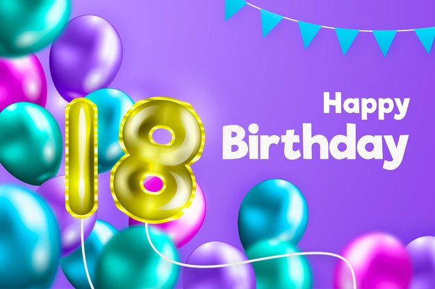 Fondo de feliz cumpleaños 18 con globos realistas