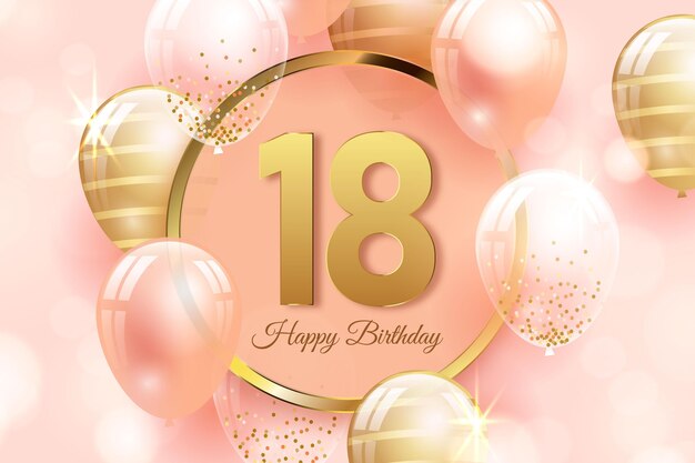 Fondo de feliz cumpleaños 18 con globos realistas