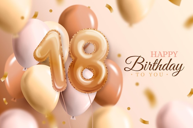 Fondo de feliz cumpleaños 18 con globos realistas