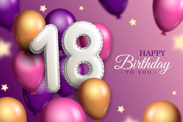 Fondo de feliz cumpleaños 18 con globos realistas