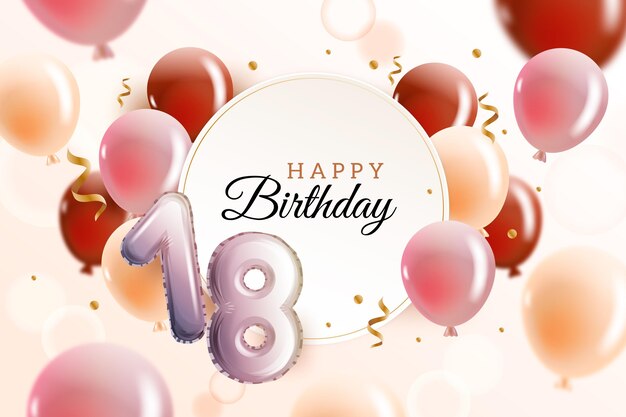 Fondo de feliz cumpleaños 18 con globos realistas