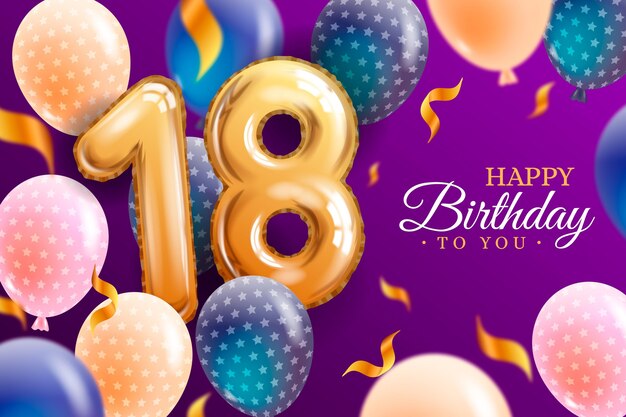 Fondo de feliz cumpleaños 18 con globos realistas