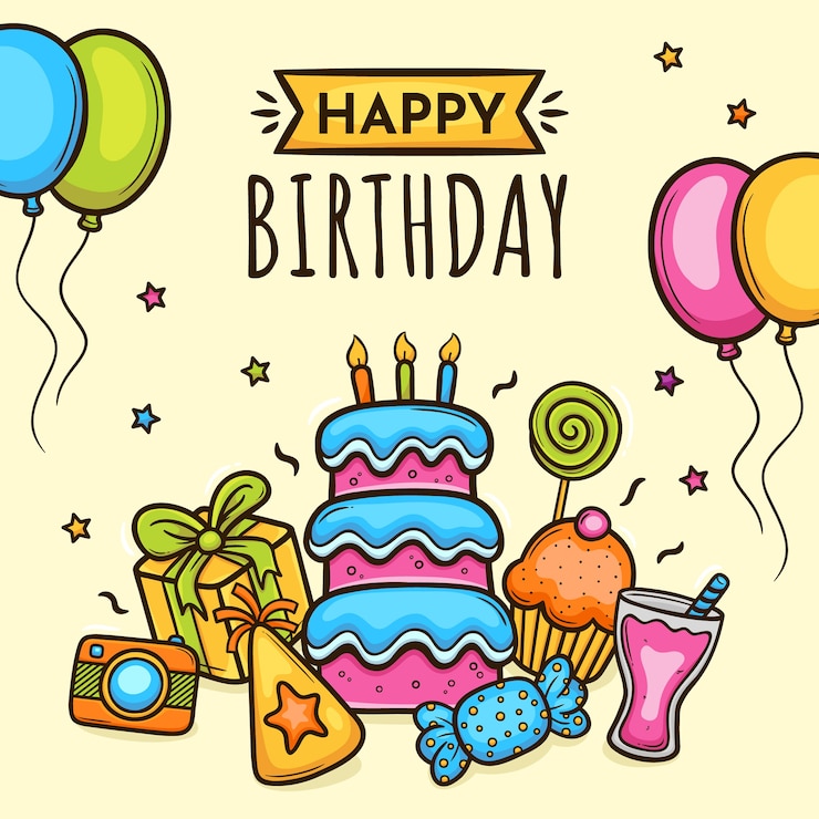 Vector gratuito fondo de feliz cumpleaños dibujado a mano