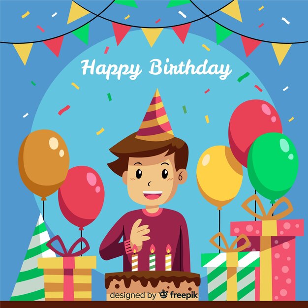 Fondo feliz cumpleaños con diseño plano