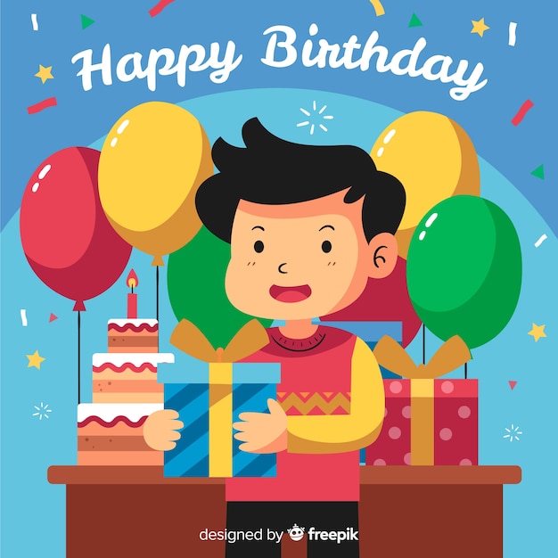Fondo feliz cumpleaños con diseño plano