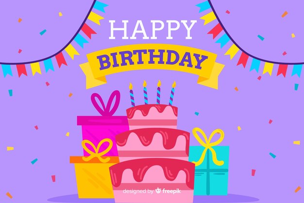 Fondo feliz cumpleaños con diseño plano