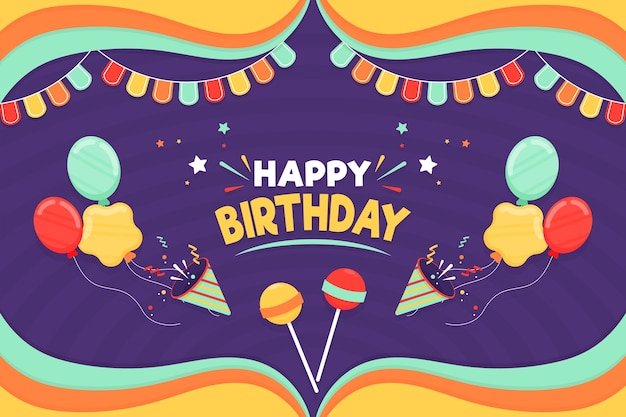 Fondo feliz cumpleaños con diseño plano