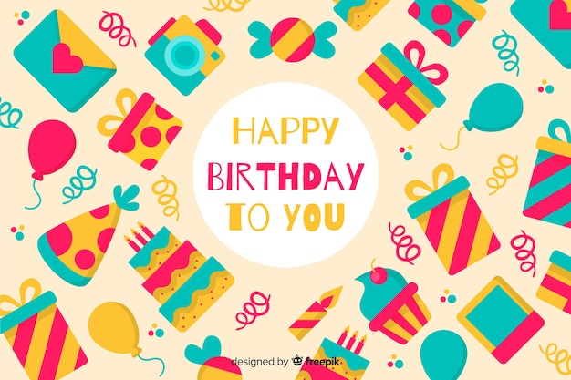 Fondo feliz cumpleaños en estilo plano