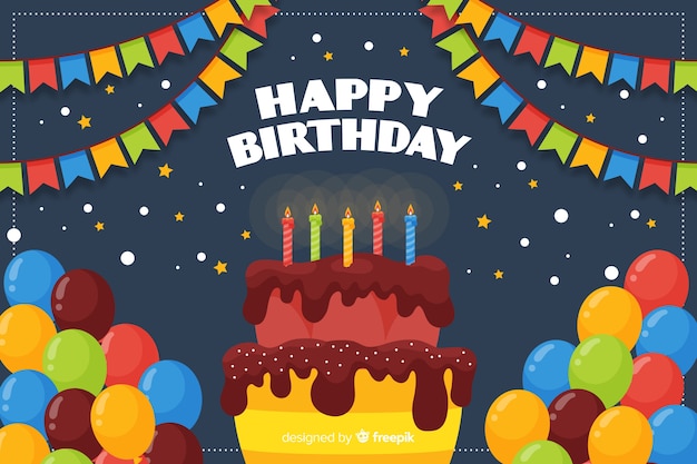 Fondo feliz cumpleaños en estilo plano